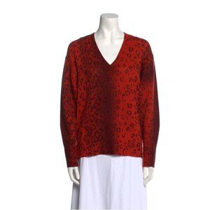 Brochu Walker Looker Layered Sweater Womens XS Red Orange Leopard V-Neck Wool